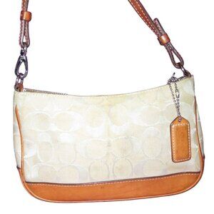 Coach 2001Cream & Tan Demi Baguette Bag in Signature C Canvas & Vachetta Leather